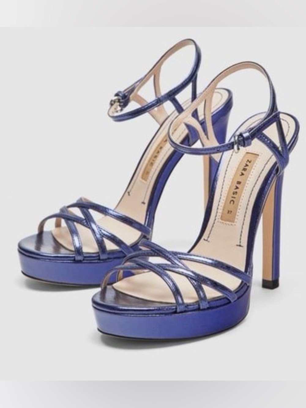 NIB Zara Metallic Blue Platform Sandal Heels 37/6.5